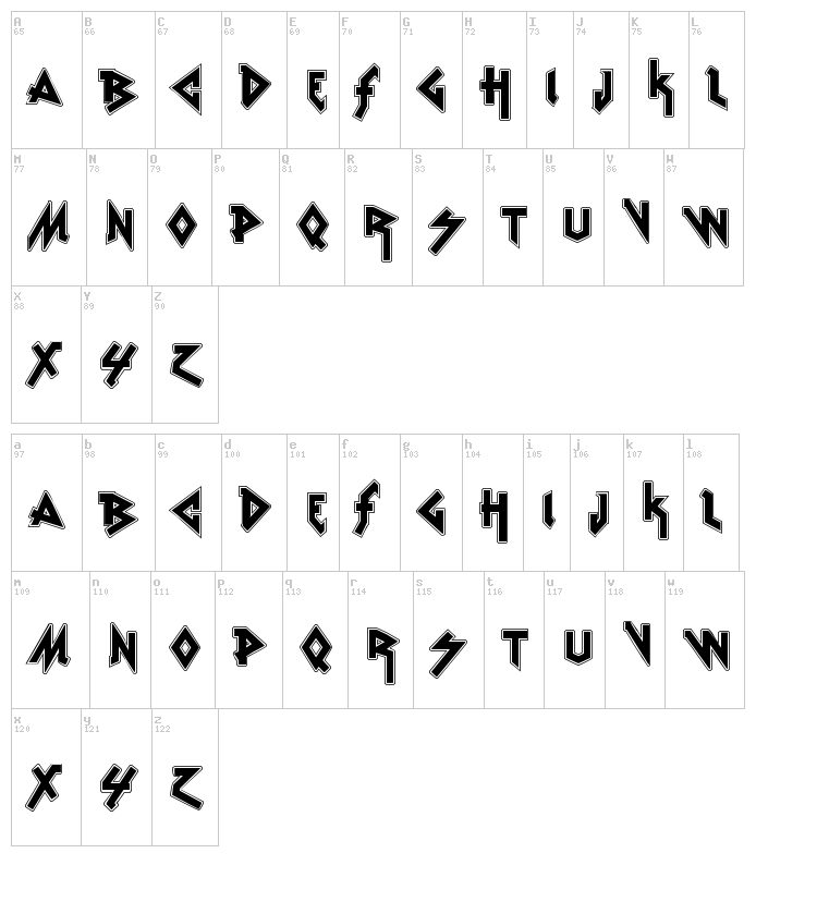 VTKS Rude Metal font map